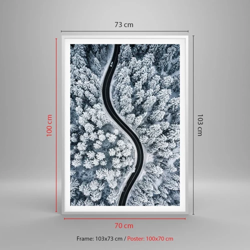 Poster in einem weißen Rahmen - Durch den Winterwald - 70x100 cm