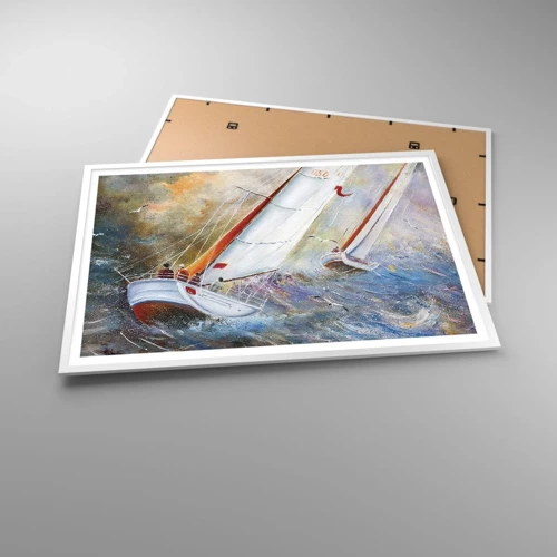 Poster in einem weißen Rahmen - Durch die Wellen laufend - 100x70 cm