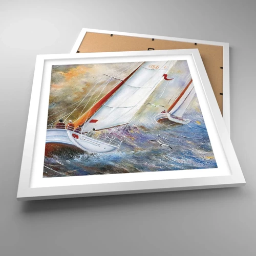 Poster in einem weißen Rahmen - Durch die Wellen laufend - 40x40 cm