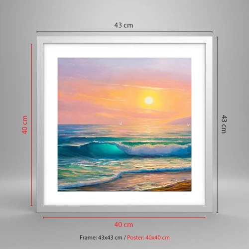 Poster in einem weißen Rahmen - Ein türkisfarbenes Lied der Wellen - 40x40 cm