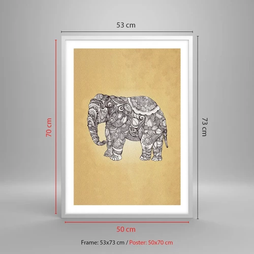 Poster in einem weißen Rahmen - Elefant verhüllte sich - 50x70 cm