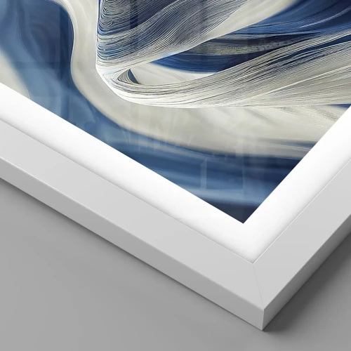 Poster in einem weißen Rahmen - Fließfähigkeit von Blau und Weiß - 60x60 cm