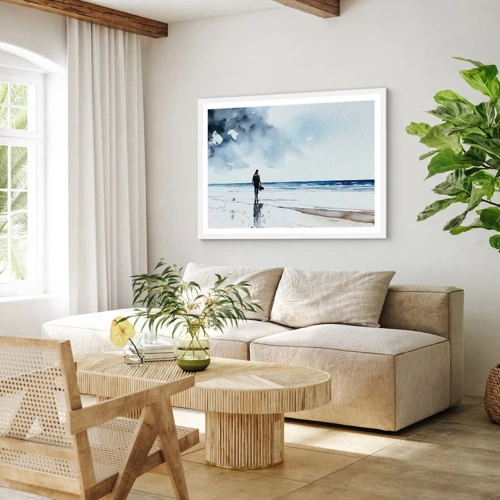 Poster in einem weißen Rahmen - Gespräch mit dem Meer - 100x70 cm