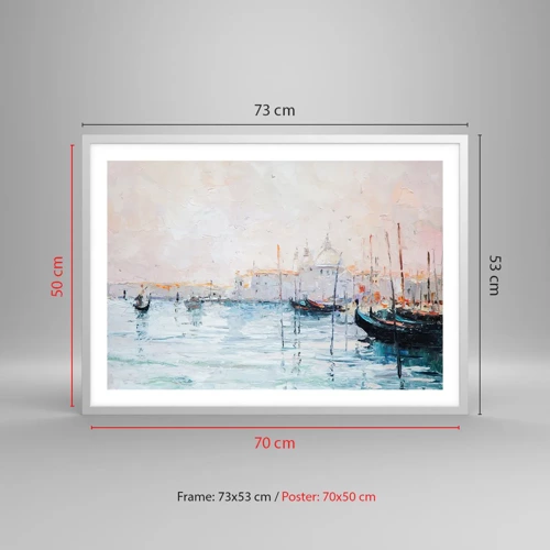 Poster in einem weißen Rahmen - Hinter dem Wasser, hinter dem Nebel - 70x50 cm