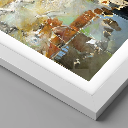 Poster in einem weißen Rahmen - Im Galopp durch das Licht - 30x30 cm