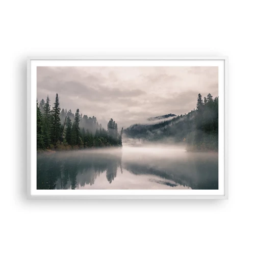 Poster in einem weißen Rahmen - In Reflexion, im Nebel - 100x70 cm