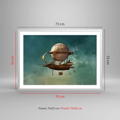 Poster in einem weißen Rahmen - Jules Verne sagt Hallo - 70x50 cm