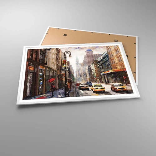 Poster in einem weißen Rahmen - New York - auch im Regen bunt - 100x70 cm