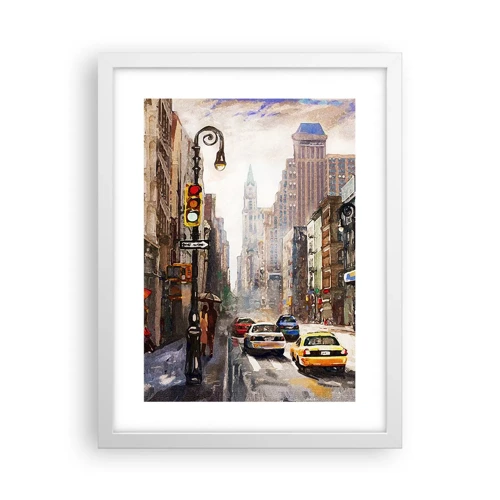 Poster in einem weißen Rahmen - New York - auch im Regen bunt - 30x40 cm