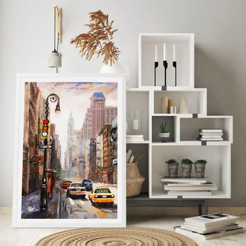 Poster in einem weißen Rahmen - New York - auch im Regen bunt - 30x40 cm