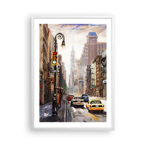 Poster in einem weißen Rahmen - New York - auch im Regen bunt - 50x70 cm