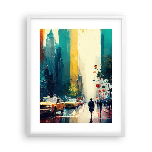 Poster in einem weißen Rahmen - New York – selbst der Regen ist hier bunt - 40x50 cm