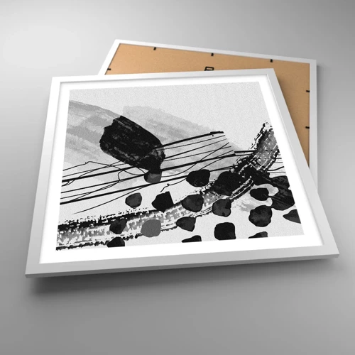 Poster in einem weißen Rahmen - Organische Schwarz-Weiß-Abstraktion - 50x50 cm