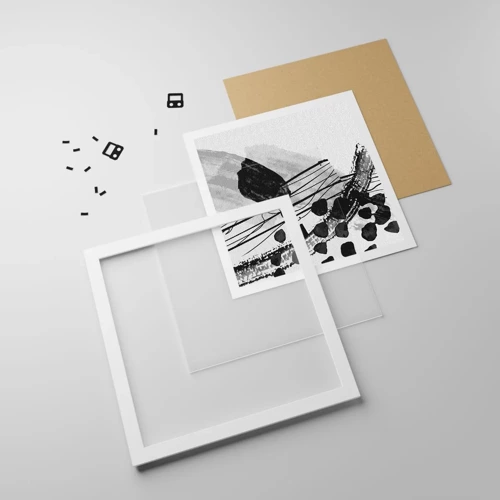 Poster in einem weißen Rahmen - Organische Schwarz-Weiß-Abstraktion - 50x50 cm