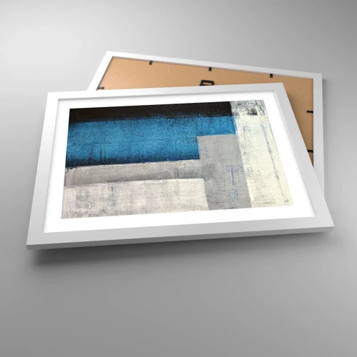 Poster in einem weißen Rahmen - Poetische Komposition aus Grau und Blau - 40x30 cm