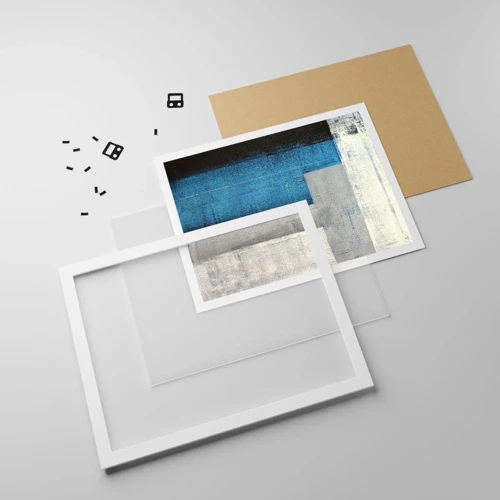 Poster in einem weißen Rahmen - Poetische Komposition aus Grau und Blau - 50x40 cm