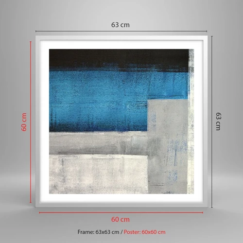 Poster in einem weißen Rahmen - Poetische Komposition aus Grau und Blau - 60x60 cm