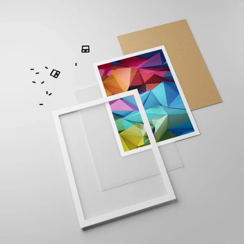 Poster in einem weißen Rahmen - Regenbogen-Origami - 30x40 cm