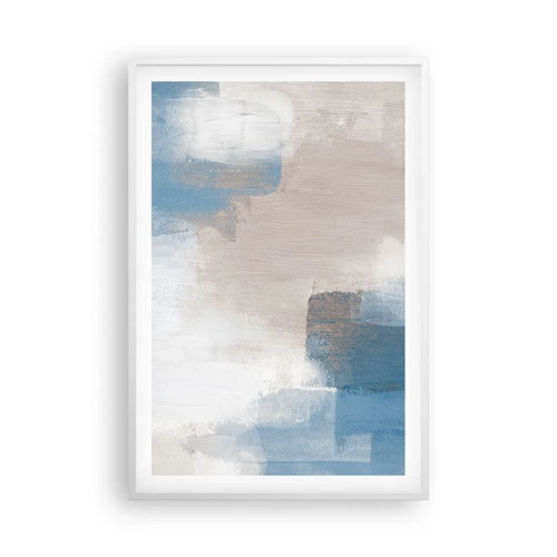 Poster in einem weißen Rahmen - Rosa Abstraktion hinter einem blauen Vorhang - 61x91 cm