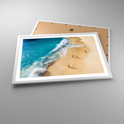 Poster in einem weißen Rahmen - Und dann die Sonne, der Strand… - 70x50 cm