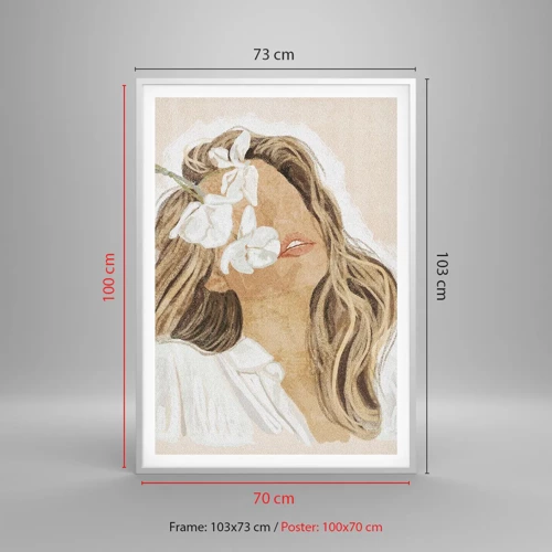 Poster in einem weißen Rahmen - Unter den Blumen in Verzückung - 70x100 cm