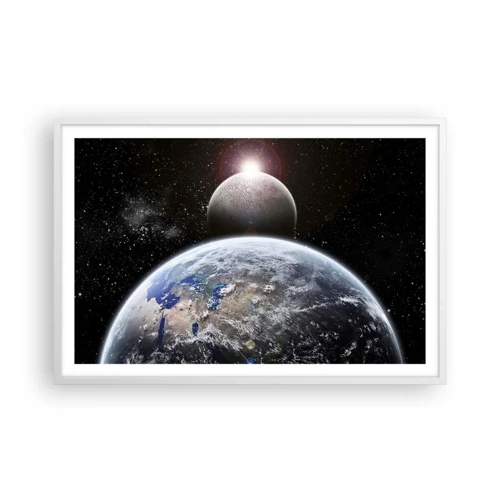 Poster in einem weißen Rahmen - Weltraumlandschaft - Sonnenaufgang - 91x61 cm