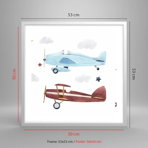 Poster in einem weißen Rahmen - Wir warten, Herr Pilot! - 50x50 cm