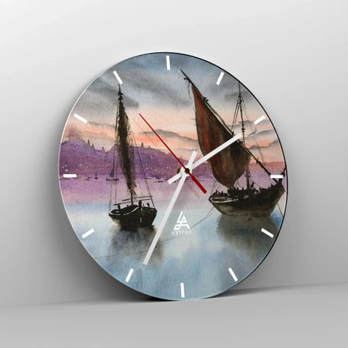 Wanduhr - Glasuhr - Abend am Hafen - 30x30 cm