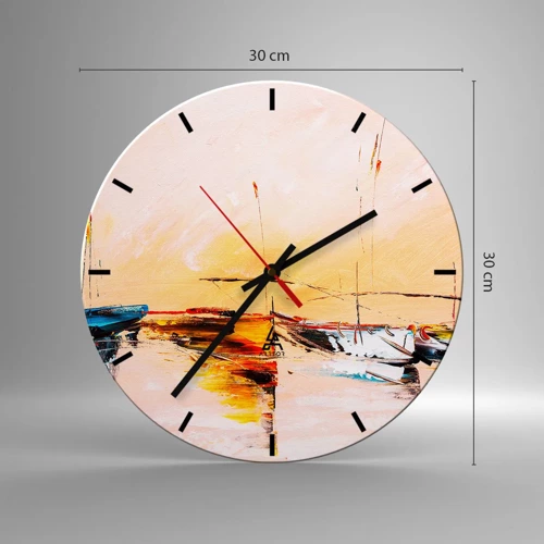 Wanduhr - Glasuhr - Abend im Yachthafen - 30x30 cm