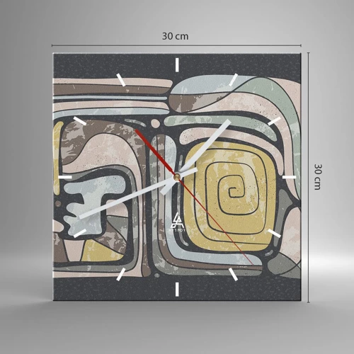 Wanduhr - Glasuhr - Abstraktion im präkolumbianischen Geist - 30x30 cm