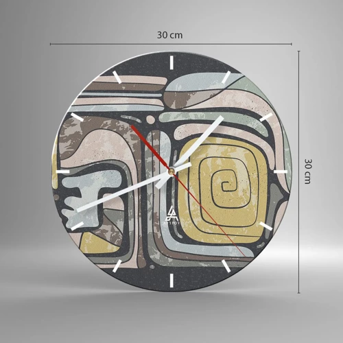 Wanduhr - Glasuhr - Abstraktion im präkolumbianischen Geist - 30x30 cm