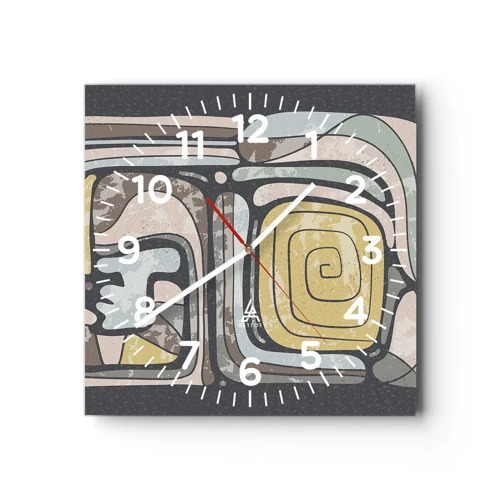 Wanduhr - Glasuhr - Abstraktion im präkolumbianischen Geist - 30x30 cm