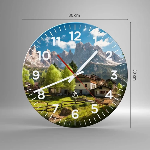 Wanduhr - Glasuhr - Alpenidylle - 30x30 cm