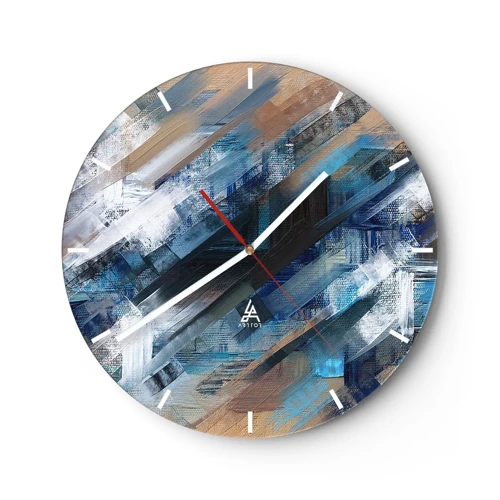 Wanduhr - Glasuhr - Auf einer blauen Diagonale - 30x30 cm