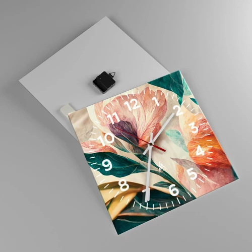 Wanduhr - Glasuhr - Blumen der südlichen Inseln - 40x40 cm