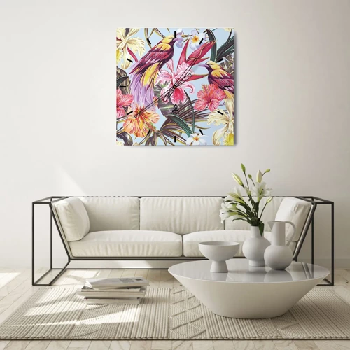 Wanduhr - Glasuhr - Blütenblätter und Federn - 40x40 cm