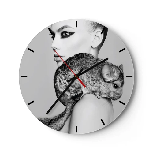 Wanduhr - Glasuhr - Dame mit einem Chinchilla - 30x30 cm