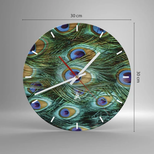 Wanduhr - Glasuhr - Ein Blick mit Pfauenaugen - 30x30 cm