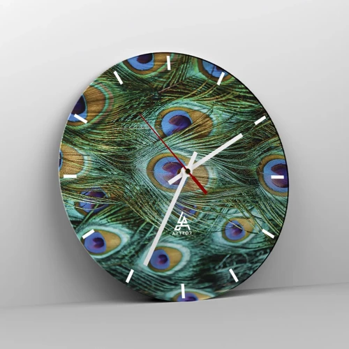 Wanduhr - Glasuhr - Ein Blick mit Pfauenaugen - 30x30 cm