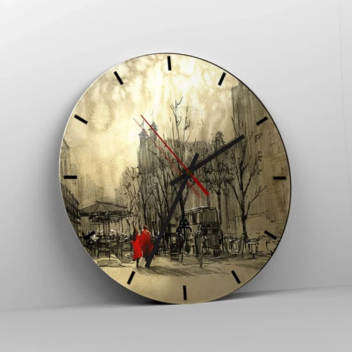 Wanduhr - Glasuhr - Ein Date im Londoner Nebel - 40x40 cm