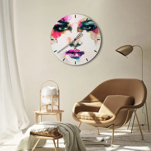 Wanduhr - Glasuhr - Ein mit einem Regenbogen gemaltes Porträt - 30x30 cm