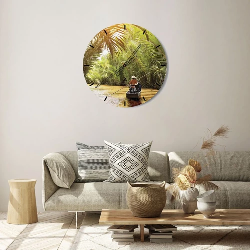 Wanduhr - Glasuhr - Eine Palmenschlucht entlang - 30x30 cm