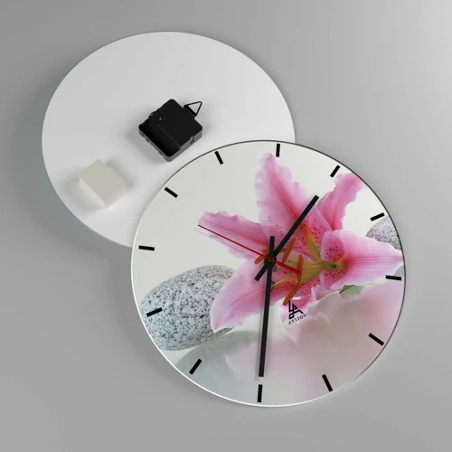 Wanduhr - Glasuhr - Eine Studie in Pink, Grau und Weiß - 30x30 cm