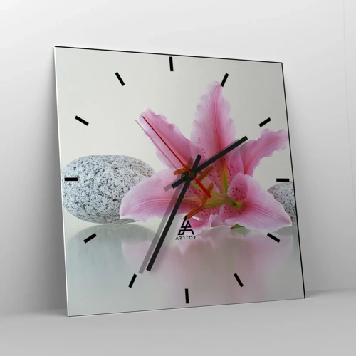 Wanduhr - Glasuhr - Eine Studie in Pink, Grau und Weiß - 40x40 cm