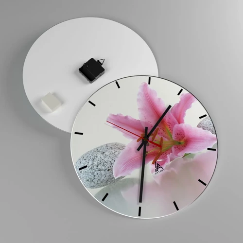 Wanduhr - Glasuhr - Eine Studie in Pink, Grau und Weiß - 40x40 cm