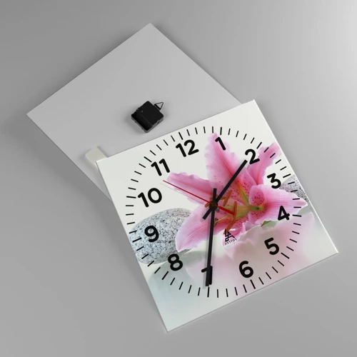 Wanduhr - Glasuhr - Eine Studie in Pink, Grau und Weiß - 40x40 cm