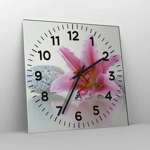 Wanduhr - Glasuhr - Eine Studie in Pink, Grau und Weiß - 40x40 cm