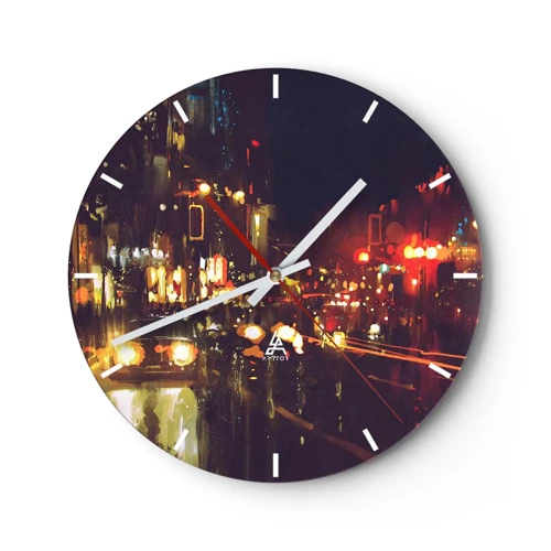 Wanduhr - Glasuhr - Eingetaucht in die Lichter der Nacht - 30x30 cm