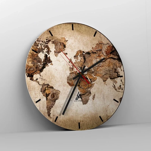 Wanduhr - Glasuhr - Entdeckung der Welt - 40x40 cm