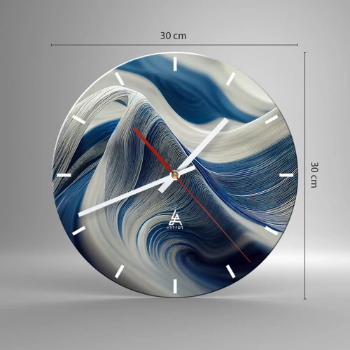 Wanduhr - Glasuhr - Fließfähigkeit von Blau und Weiß - 30x30 cm